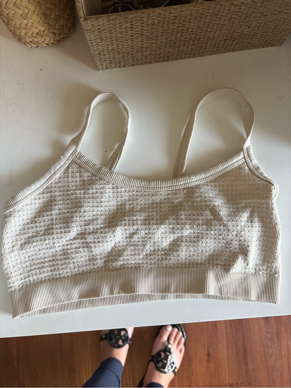 Cream Ribbed Crop Bralette with Adjustable Straps